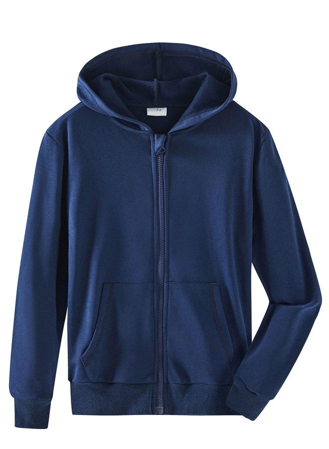 Spring&Gege Youth Solid Full Zipper Hoodies Soft Kids Hooded Sweatshirt for Boys and Girls Size 7-8 Years Navy Blue - Image 1